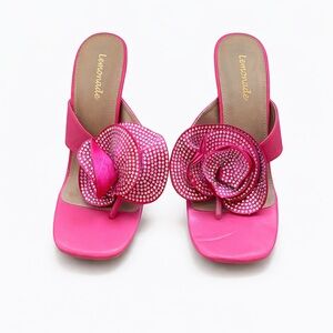 Lemonade Hot Pink Rhinestone Flower Platform Heels Size 8.5 Barbiecore Sandals